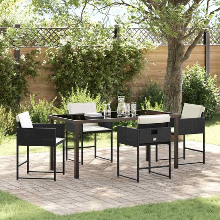 Conjunto de Comedor de Jardín con cojín 5 pcs Negro Poliratán en Conjuntos de jardín | Comprar online en Foro24