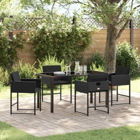 Conjunto de Comedor de Jardín con cojín 5 pcs Negro Poliratán