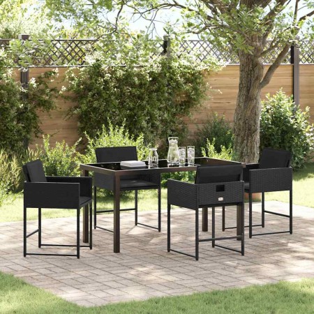Conjunto de Comedor de Jardín con cojín 5 pcs Negro Poliratán