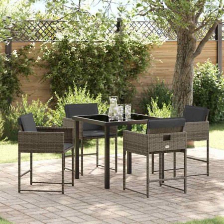 Conjunto de Comedor de Jardín con cojín 5 pcs Gris Poliratán