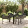 Conjunto de Comedor de Jardín con cojín 5 pcs Gris Poliratán