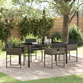 Conjunto de Comedor de Jardín con cojín 5 pcs Gris Poliratán