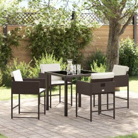 Conjunto de Comedor de Jardín con cojín 5 pcs Marrón Poliratán Conjunto de Comedor de Jardín con cojín 5 pcs Marrón Poliratán
