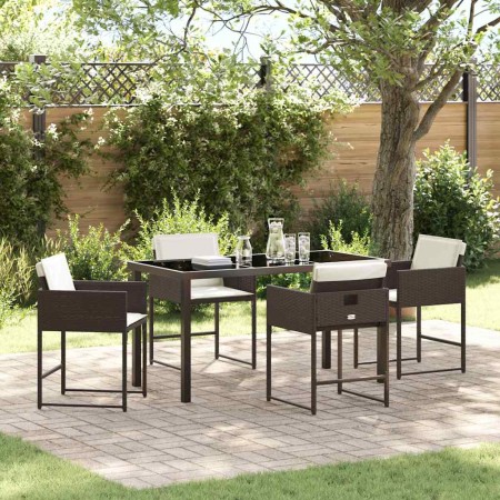 Conjunto de Comedor de Jardín con cojín 5 pcs Marrón Poliratán
