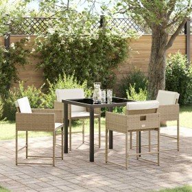 Conjunto de Comedor de Jardín con cojín 5 pcs Beige Poliratán