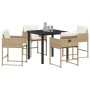 Conjunto de Comedor de Jardín con cojín 5 pcs Beige Poliratán