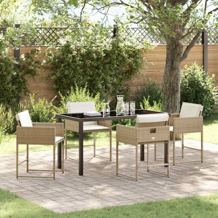 Conjunto de Comedor de Jardín con cojín 5 pcs Beige Poliratán