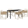 Conjunto de Comedor de Jardín con cojín 5 pcs Beige Poliratán