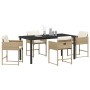 Conjunto de Comedor de Jardín con cojín 5 pcs Beige Poliratán
