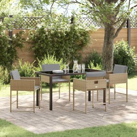 Conjunto de Comedor de Jardín con cojín 5 pcs Beige Poliratán Conjunto de Comedor de Jardín con cojín 5 pcs Beige Poliratán