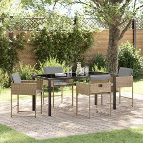 Conjunto de Comedor de Jardín con cojín 5 pcs Beige Poliratán