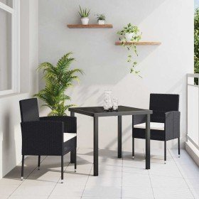 Conjunto de Comedor de Jardín con cojín 3 pcs Negro Poliratán Conjunto de Comedor de Jardín con cojín 3 pcs Negro Poliratán