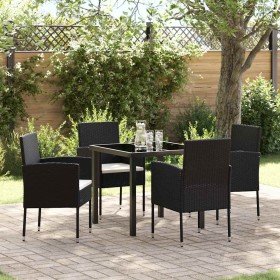 Conjunto de Comedor de Jardín con cojín 5 pcs Negro Poliratán