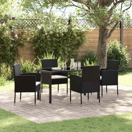 Conjunto de Comedor de Jardín con cojín 5 pcs Negro Poliratán en Conjuntos de jardín | Comprar online en Foro24