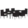 Conjunto de Comedor de Jardín con cojín 7 pcs Negro Poliratán