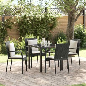 Conjunto de Comedor de Jardín con cojín 5 pcs Negro Poliratán