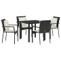 Conjunto de Comedor de Jardín con cojín 5 pcs Negro Poliratán