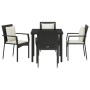 Conjunto de Comedor de Jardín con cojín 5 pcs Negro Poliratán