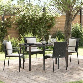 Conjunto de Comedor de Jardín con cojín 5 pcs Negro Poliratán