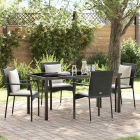 Conjunto de Comedor de Jardín con cojín 5 pcs Negro Poliratán