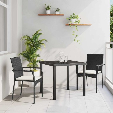 Conjunto de Comedor de Jardín con cojín 3 pcs Negro Poliratán