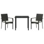 Conjunto de Comedor de Jardín con cojín 3 pcs Negro Poliratán