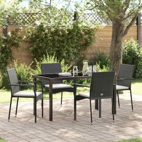 Conjunto de Comedor de Jardín con cojín 5 pcs Negro Poliratán