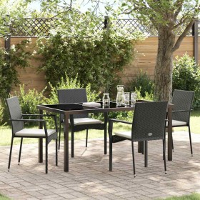 Conjunto de Comedor de Jardín con cojín 5 pcs Negro Poliratán Conjunto de Comedor de Jardín con cojín 5 pcs Negro Poliratán