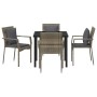 Conjunto de Comedor de Jardín con cojín 5 pcs Gris Poliratán