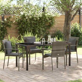 Conjunto de Comedor de Jardín con cojín 5 pcs Gris Poliratán