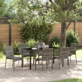 Conjunto de Comedor de Jardín con cojín 7 pcs Gris Poliratán