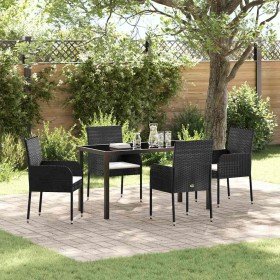 Conjunto de Comedor de Jardín con cojín 5 pcs Negro Poliratán