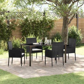 Conjunto de Comedor de Jardín con cojín 5 pcs Negro Poliratán
