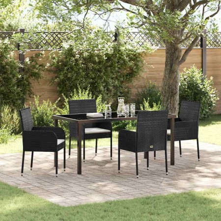 Conjunto de Comedor de Jardín con cojín 5 pcs Negro Poliratán