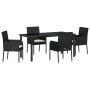Conjunto de Comedor de Jardín con cojín 5 pcs Negro Poliratán