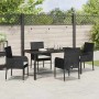 Conjunto de Comedor de Jardín con cojín 5 pcs Negro Poliratán