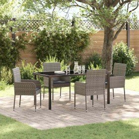 Conjunto de Comedor de Jardín con cojín 5 pcs Gris Poliratán