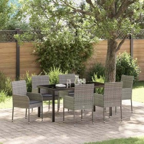 Conjunto de Comedor de Jardín con cojín 7 pcs Gris Poliratán Conjunto de Comedor de Jardín con cojín 7 pcs Gris Poliratán