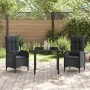 Conjunto de Comedor de Jardín con cojín 3 pcs Negro Poliratán