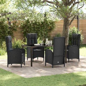 Conjunto de Comedor de Jardín con cojín 5 pcs Negro Poliratán