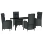 Conjunto de Comedor de Jardín con cojín 5 pcs Negro Poliratán