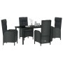 Conjunto de Comedor de Jardín con cojín 5 pcs Negro Poliratán