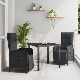 Conjunto de Comedor de Jardín con cojín 3 pcs Negro Poliratán
