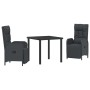 Conjunto de Comedor de Jardín con cojín 3 pcs Negro Poliratán