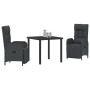 Conjunto de Comedor de Jardín con cojín 3 pcs Negro Poliratán