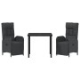 Conjunto de Comedor de Jardín con cojín 3 pcs Negro Poliratán