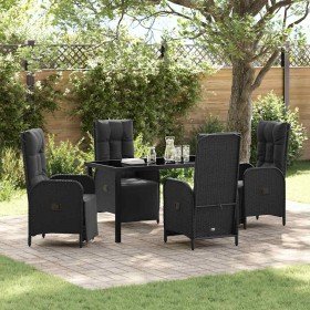 Conjunto de Comedor de Jardín con cojín 5 pcs Negro Poliratán