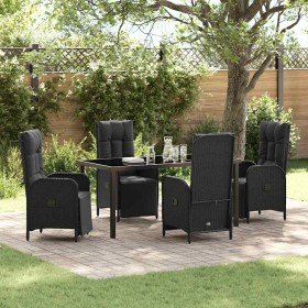 Conjunto de Comedor de Jardín con cojín 5 pcs Negro Poliratán