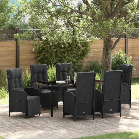 Conjunto de Comedor de Jardín con cojín 7 pcs Negro Poliratán
