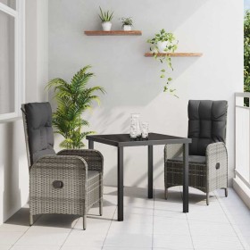 Conjunto de Comedor de Jardín con cojín 3 pcs Gris Poliratán Conjunto de Comedor de Jardín con cojín 3 pcs Gris Poliratán